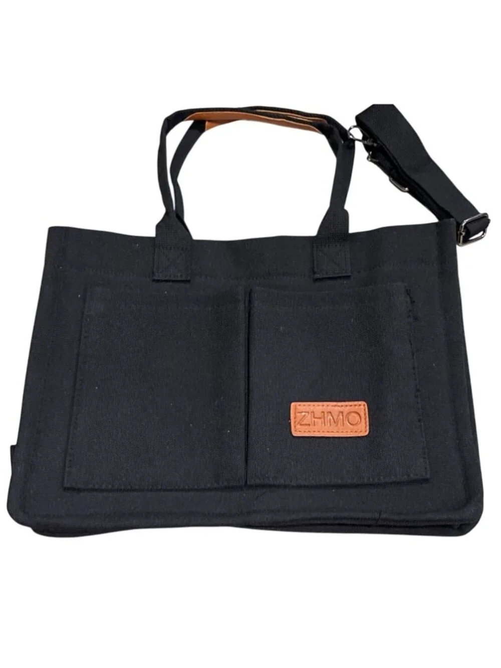 ZHMO Canvas Tote Bag With Pockets Crossbody Bags for Women in Black Purse